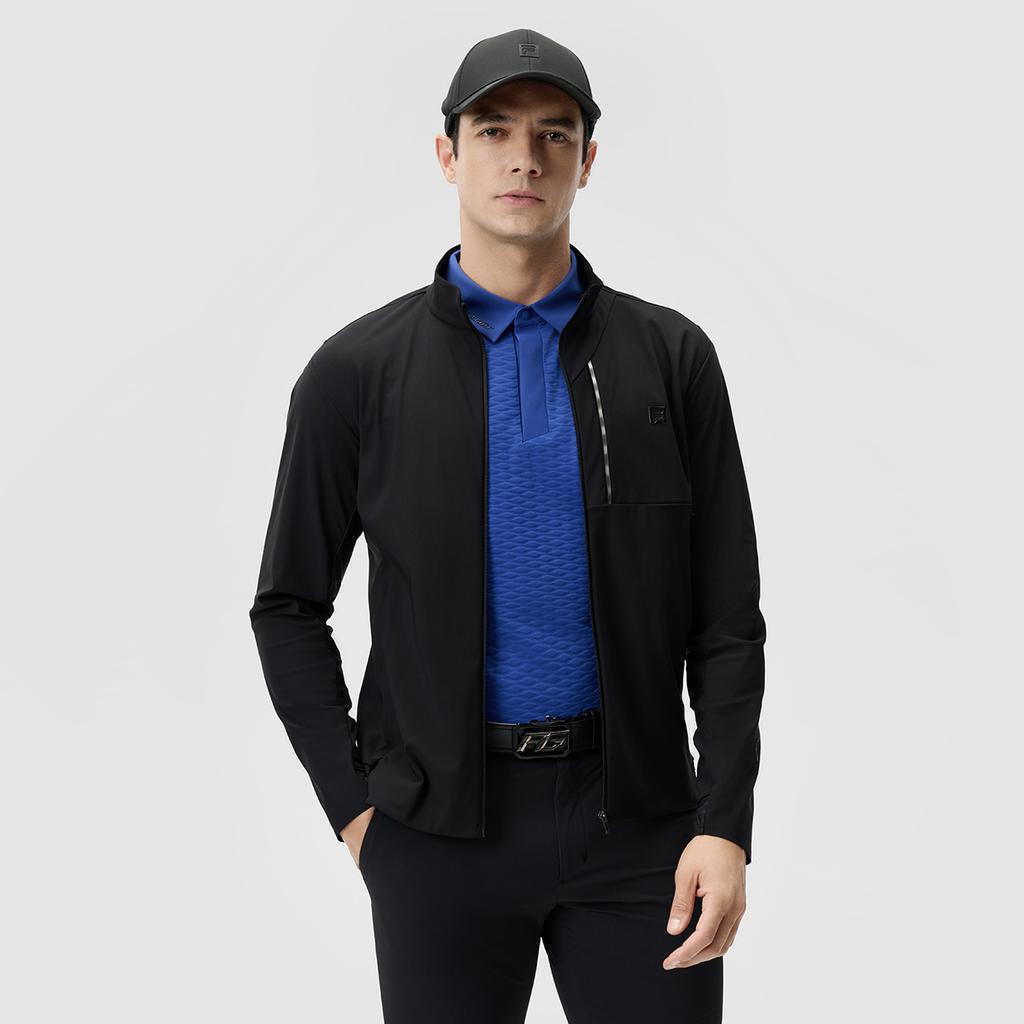 Men's FILA Jackets Men's Pitch Black Stand Collar Moderate Straight Fit