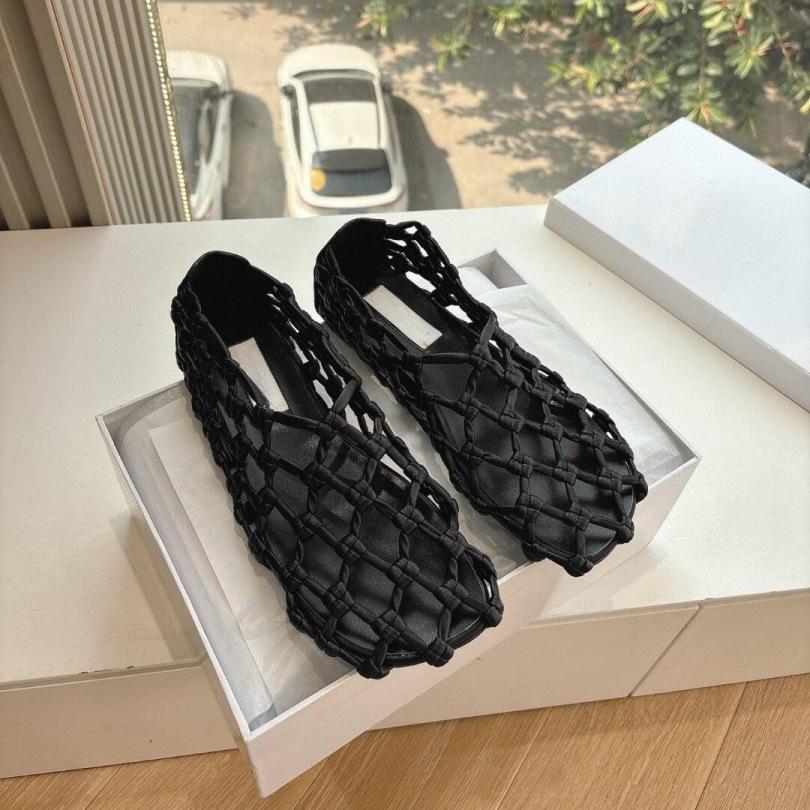 

Sheepskin version~ niche design mesh woven hollow breathable fish net flat single shoes women s summer sandals pig cage shoes 35 чёрный