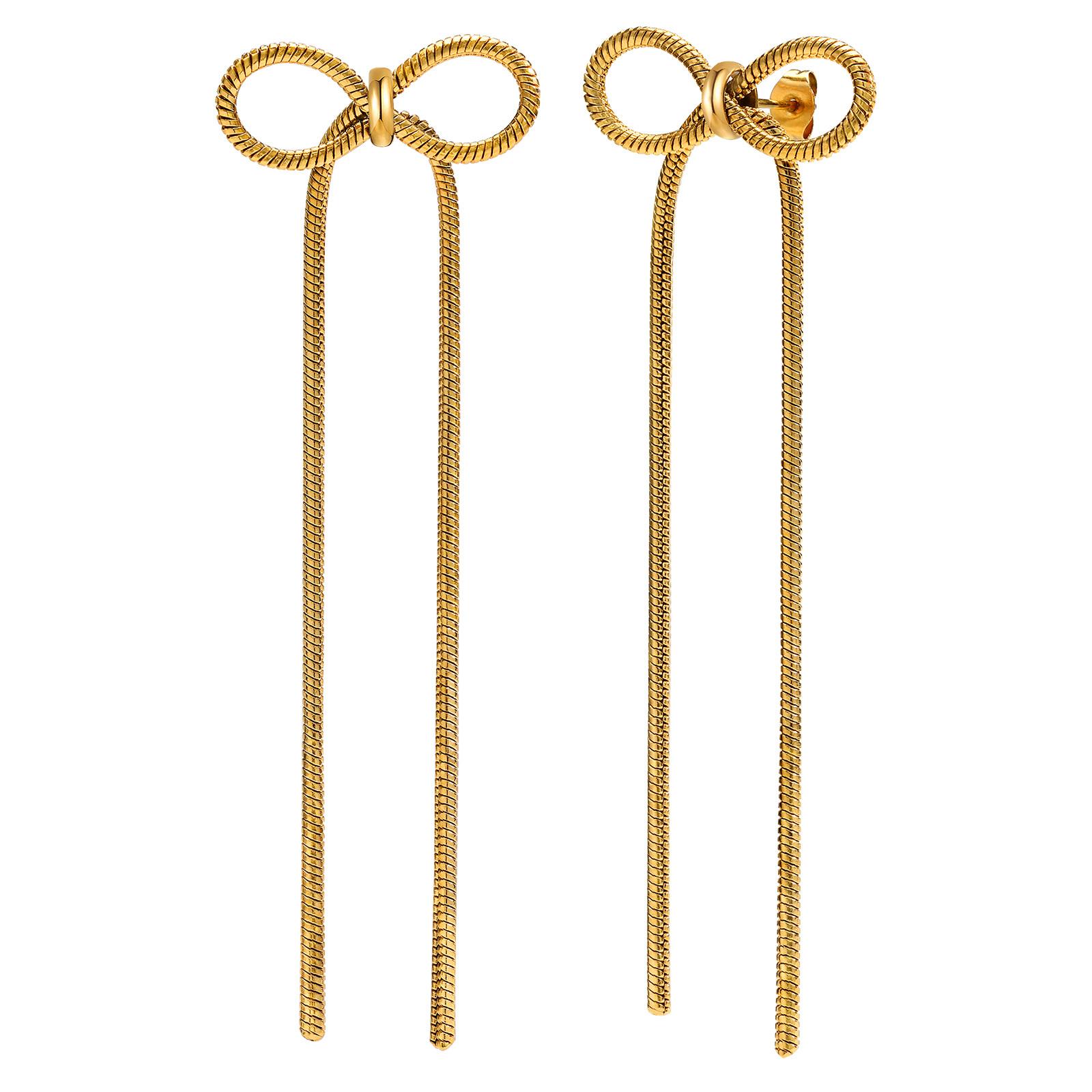 

Vnox Длинные серьги-кисточки с цепочкой-змейкой и бантом для женщин, винтажные золотистые серьги-капли с бантом из нержавеющей стали, эффектная бижутерия