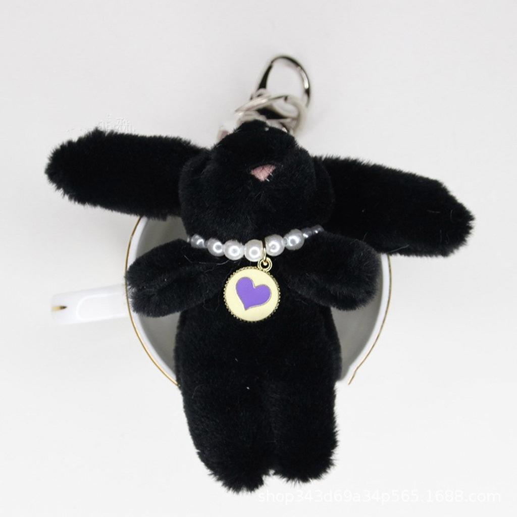 Cute Plush Necklace Rabbit Charm Keychain Soft Stuffed Ornament Keyring Lovely Pendants for Purse Bag Backpack Handbag