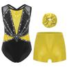 Dívčí 3dílná taneční souprava Bez rukávů Metalické leotard Křížená záda Kamínky Barevně blokovaný design se šortkami Čelenka
