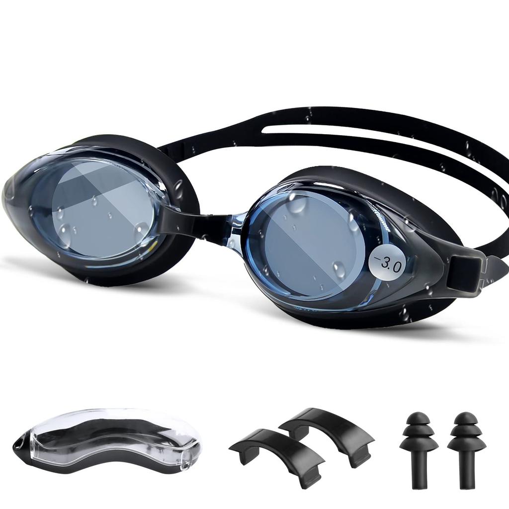 Swimming Goggles for Underwater Swimming Swimming Goggles with Nose UV Leak Adjustable Case Included [Air Rope] Children/Adults (Black, -6.0) Glasses,