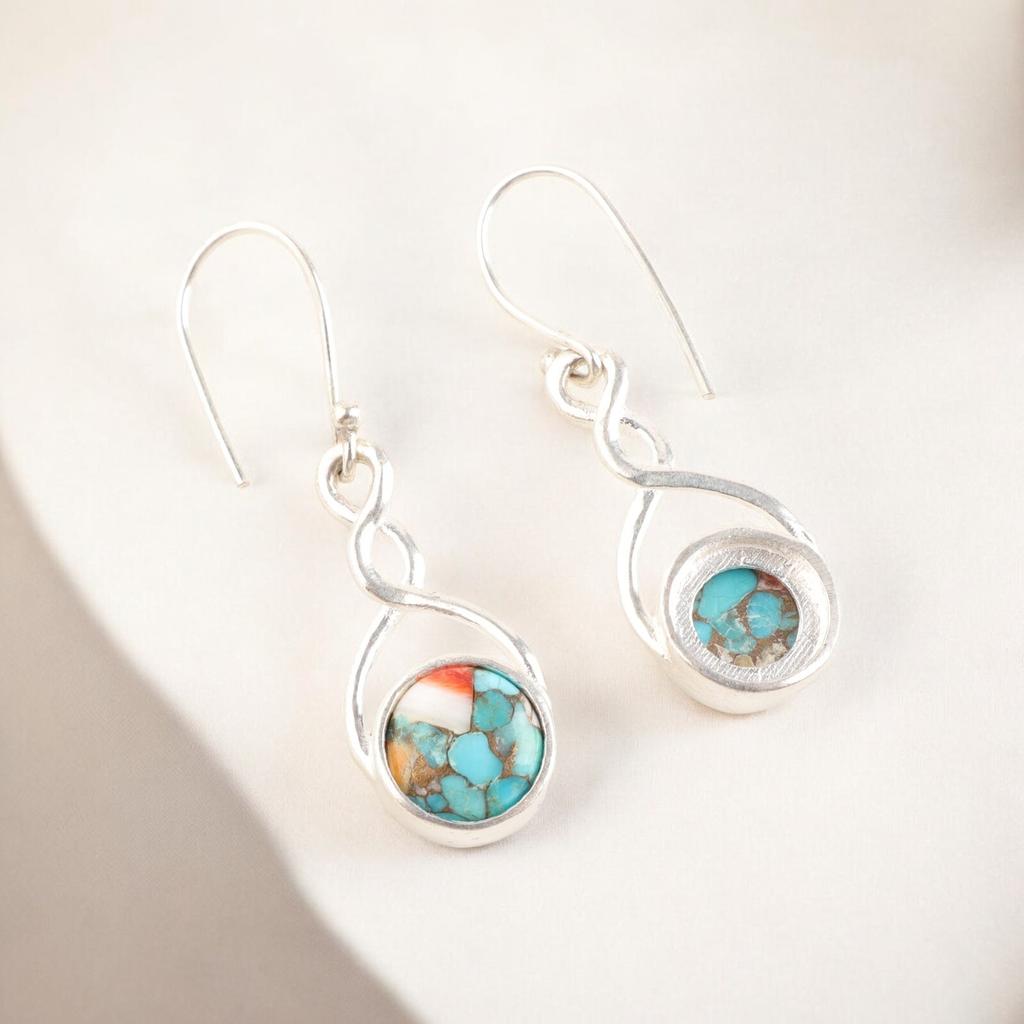 Natural Spiny Oyster Gemstone 925 Sterling Silver Handmade Dangle Earrings 1.68" CE-15-44