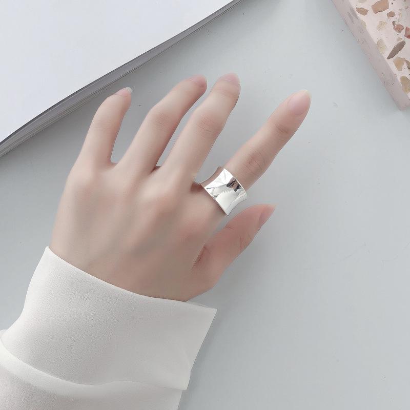 Korean Style Curved Water Drop Geometric Ring for Women - 925 Silver Open Index Finger, Trendy and Simple Design