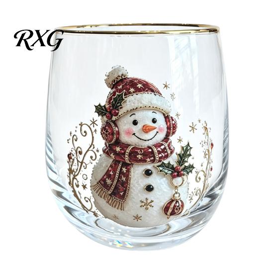 Reindeer Patterned Glasses Christmas Cocktails Glass, Santa Snowman Tree Design Tumbler, 300ml Lead-free Coffee Mug Holiday Drinkware for Cocktail