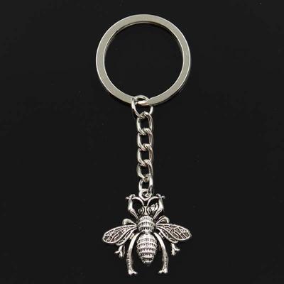 Fashion Bee Bug 26x25mm Hänge 30mm Nyckelring Metallkedja Silver Färg Män Bil Present Souvenir Nyckelring