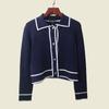 American Card Polo Collar Color Matching Early Autumn Cardigan Classic Style Lapel Single Breasted Long Sleeve Knitted Coat