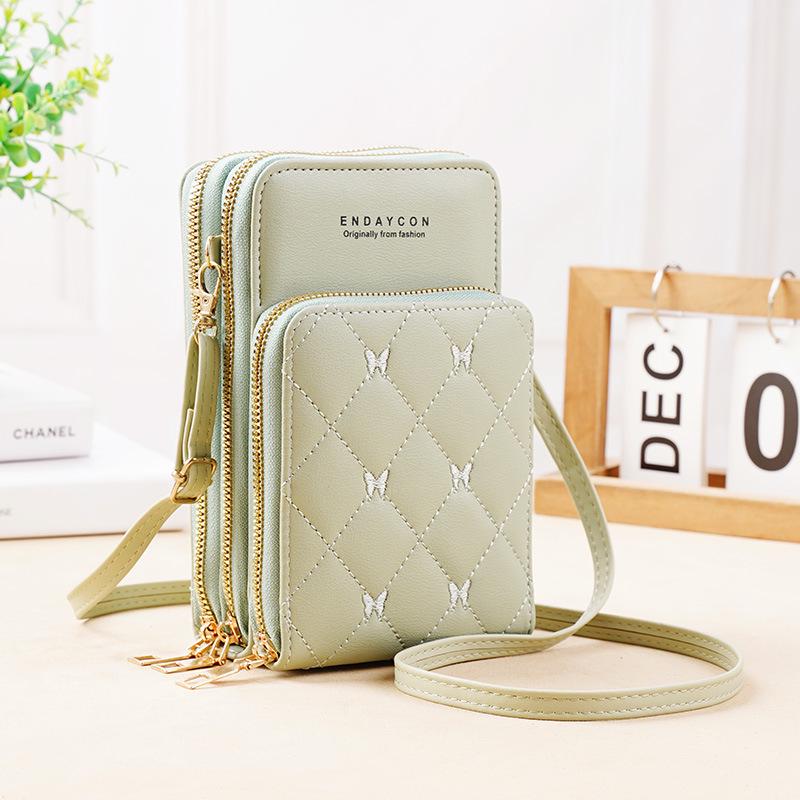 "Korean-Style Women's Fashionable Mini Crossbody Phone Bag – Solid Color, Three-Layer Zipper, Multifunctional, Simple Design Wallet"