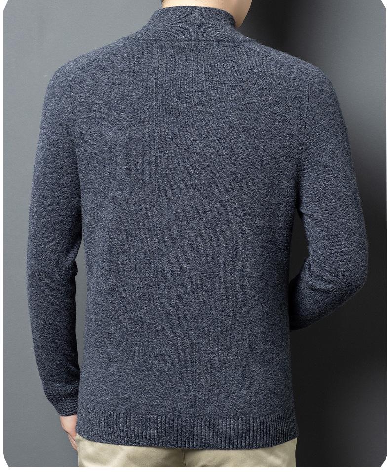 Men's 100% Merino Wool Half-Zip Pullover Sweater - Warm Winter Wear for Middle-Aged Men