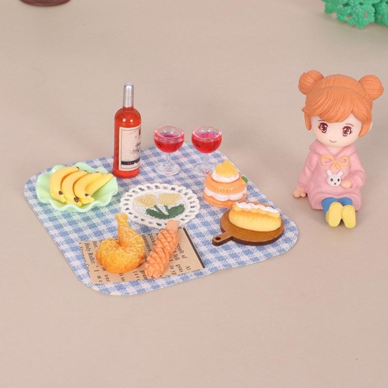 1:12 Scale Miniature Outdoor Picnics Meal Food Model Figurine Set For Doll House With Realistic Food Models And Utensils