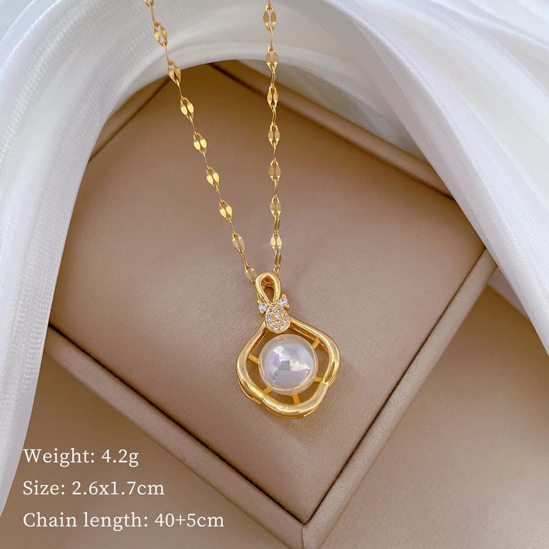 Women's Exquisite Clavicle Necklace with Titanium Steel, Copper, and Gold-Plated Micro-Inlays