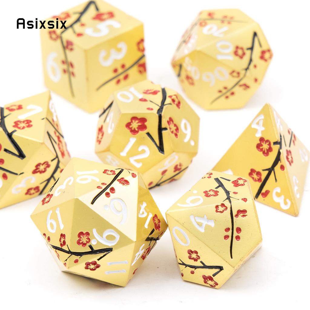 7 Pcs Golden Flower Metal Dice Solid Metal Polyhedral Dice Set Suitable for Role-Playing RPG Board Game Card Game