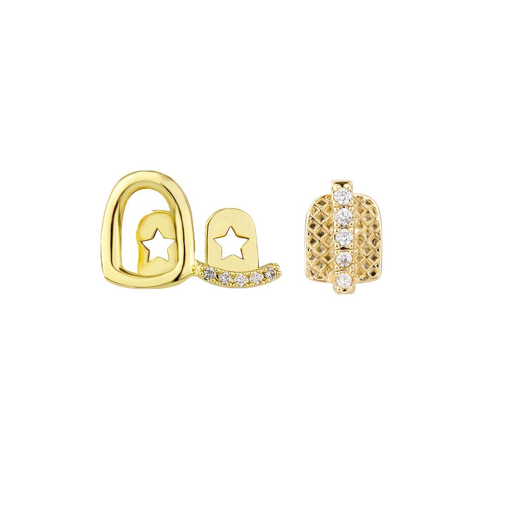 Double Zircon Hollow Double Teeth Set Daily Street Cool Diamond-Encrusted Gold Teeth Hip-Hop Versatile Gold Accessories