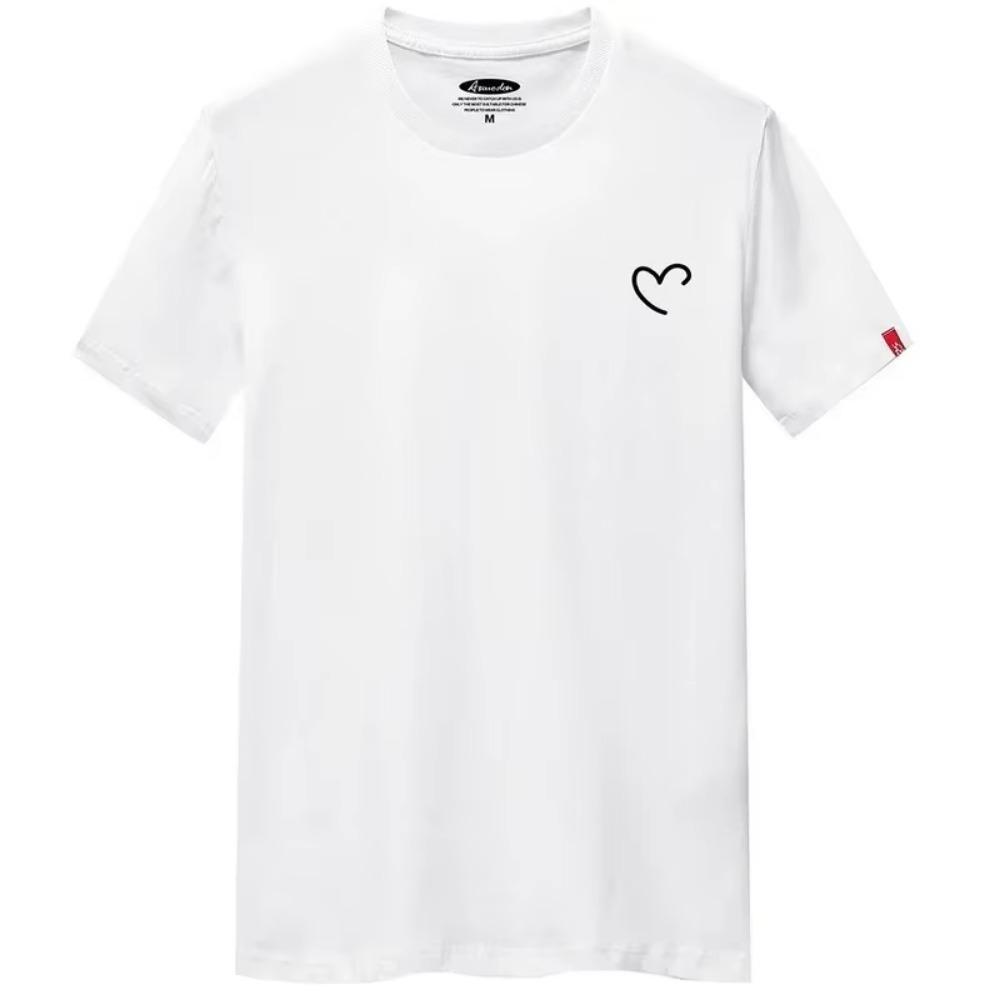 T Shirt For Men 2023 Overize Summer Men's Cotton Shirts Men Casual T-shirt Love Heart Print Tshirt O-Neck Short Sleeve Man Tops