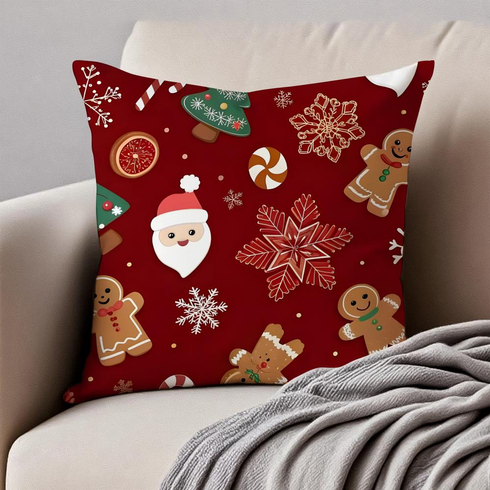 Christmas Illustration Festive Cushion Cover Pillowcase Antidustmite Invisible Zipper Short Plush Sofa Cushion 30X30cm