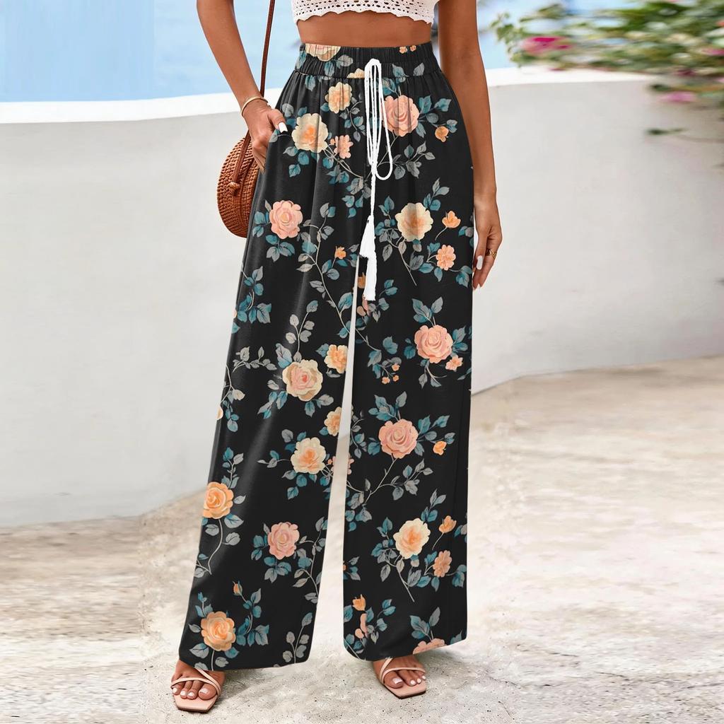 Women's Wide-Leg Casual Flowy Floral Print Pants