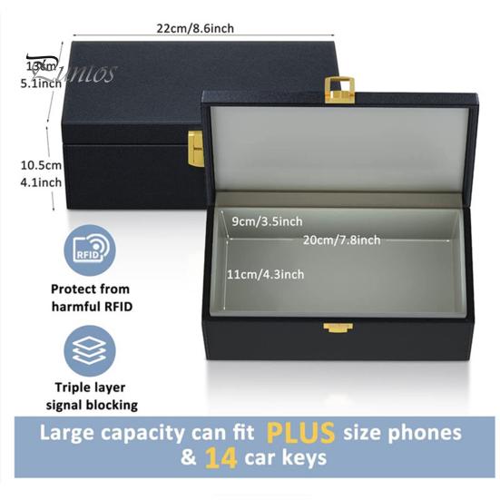 Faraday Box for Car Keys Signal Blocking Box for Car Security Double-Layer Anti-theft Key Organizer with 2 Faraday Pouches