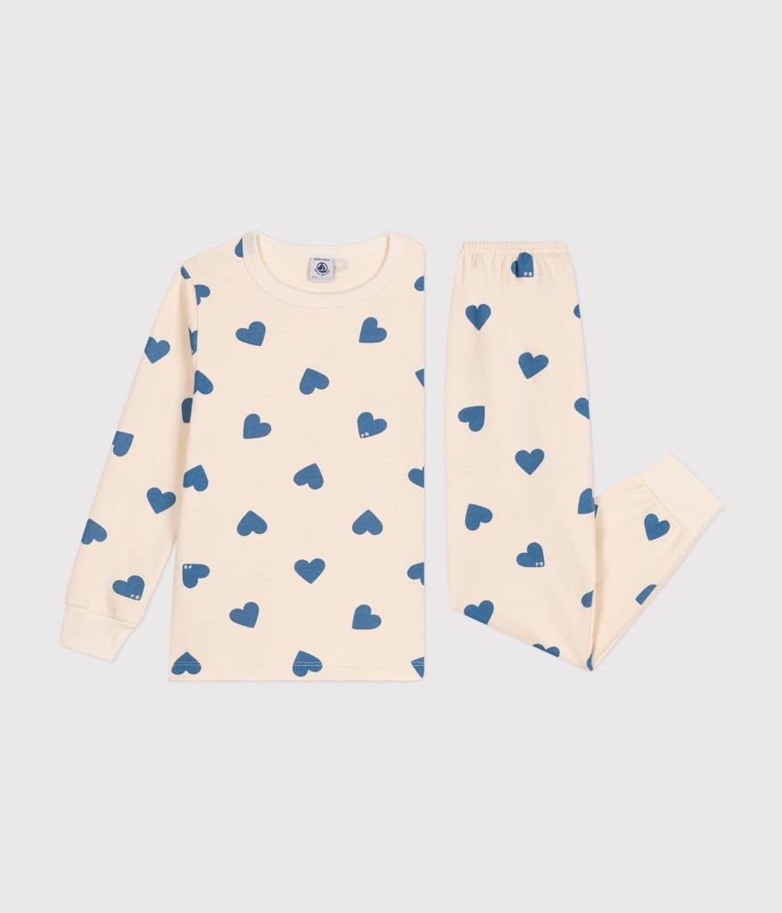 Sweat long sleeve pajamas A0BDAB Milky 12 years old 152cm [Petit Bateau] white/blue