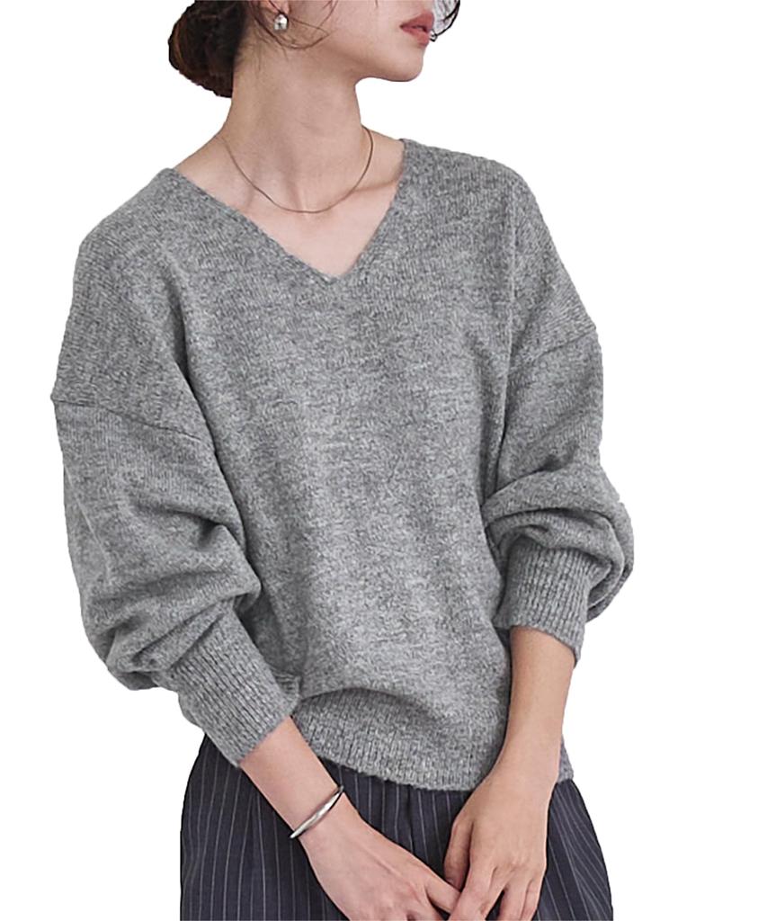Yours Wool Blend Knit Pullover BEXU1752 Medium Charcoal V-Neck Women's