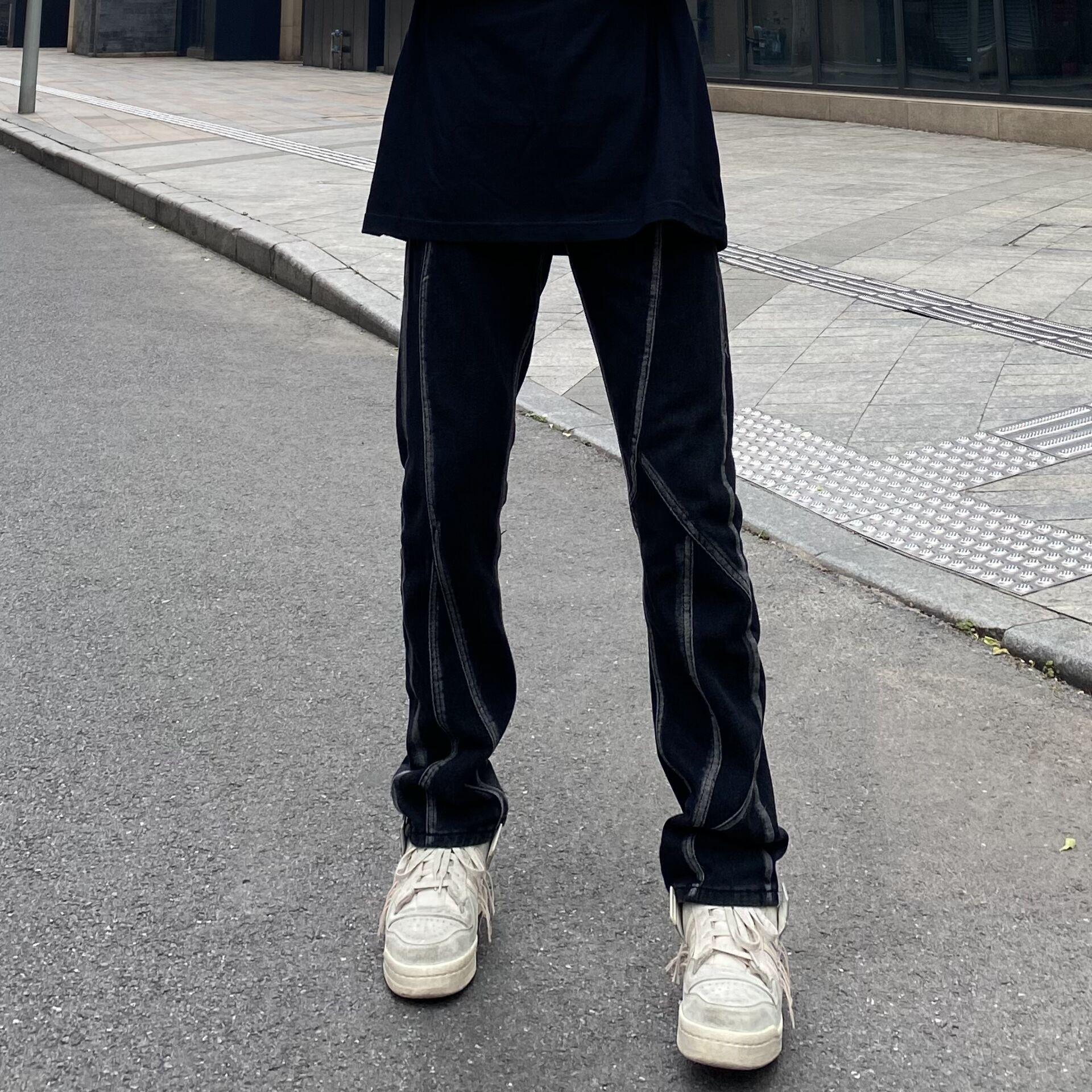 

Мужские прямые джинсы в европейском и американском стиле с ретро-строчкой, свободный дизайн, нишевые жареные уличные брюки XL