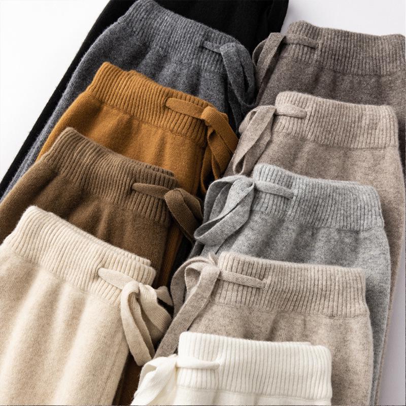 Rechte Pijp Kasjmier Wol Vallende Broek - Dames Gebreide Wijde Pijp Herfst/Winter Kleding