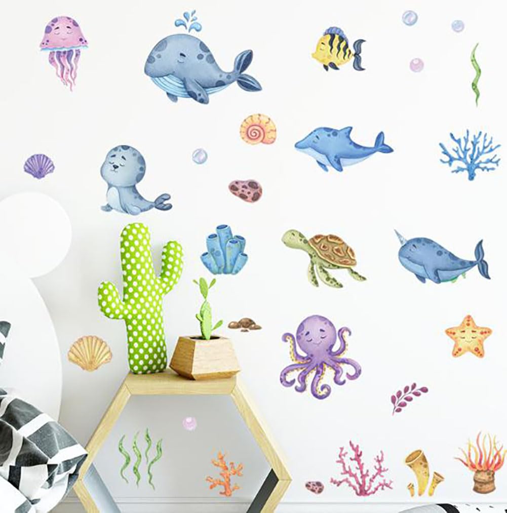 Umely Wall Stickers for Height Glass Sea Wallpaper Stickers Kids' Rooms, Chart, Animals, Giraffe, Creatures, Nursery, Jellyfish, Kindergarten, Boys,