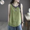 Women's Round Neck Sleeveless Linen Cotton Loose Tank Top Retro Casual Vest