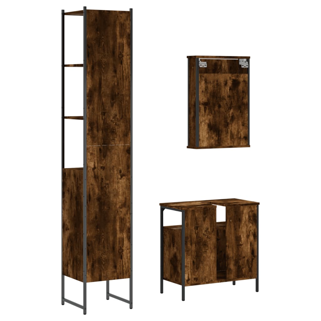 Vidaxl 3-Piece Bathroom Furniture Set, Smoked Oak