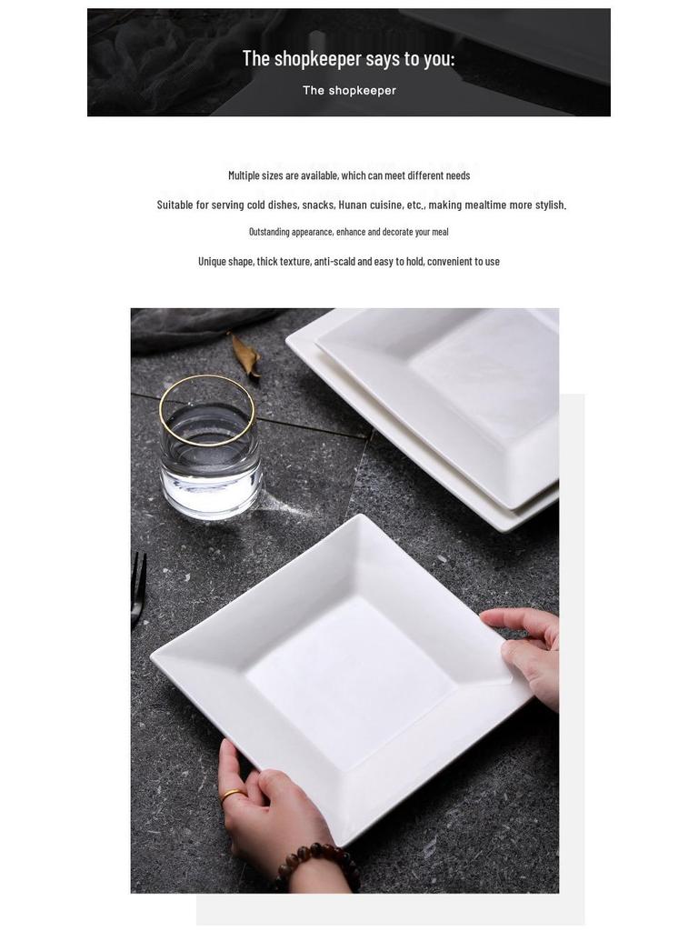 White Ceramic Western Dinner Plates: Flat, Deep, Square, Steak, and Vegetable Options for Home and Hotel Tableware