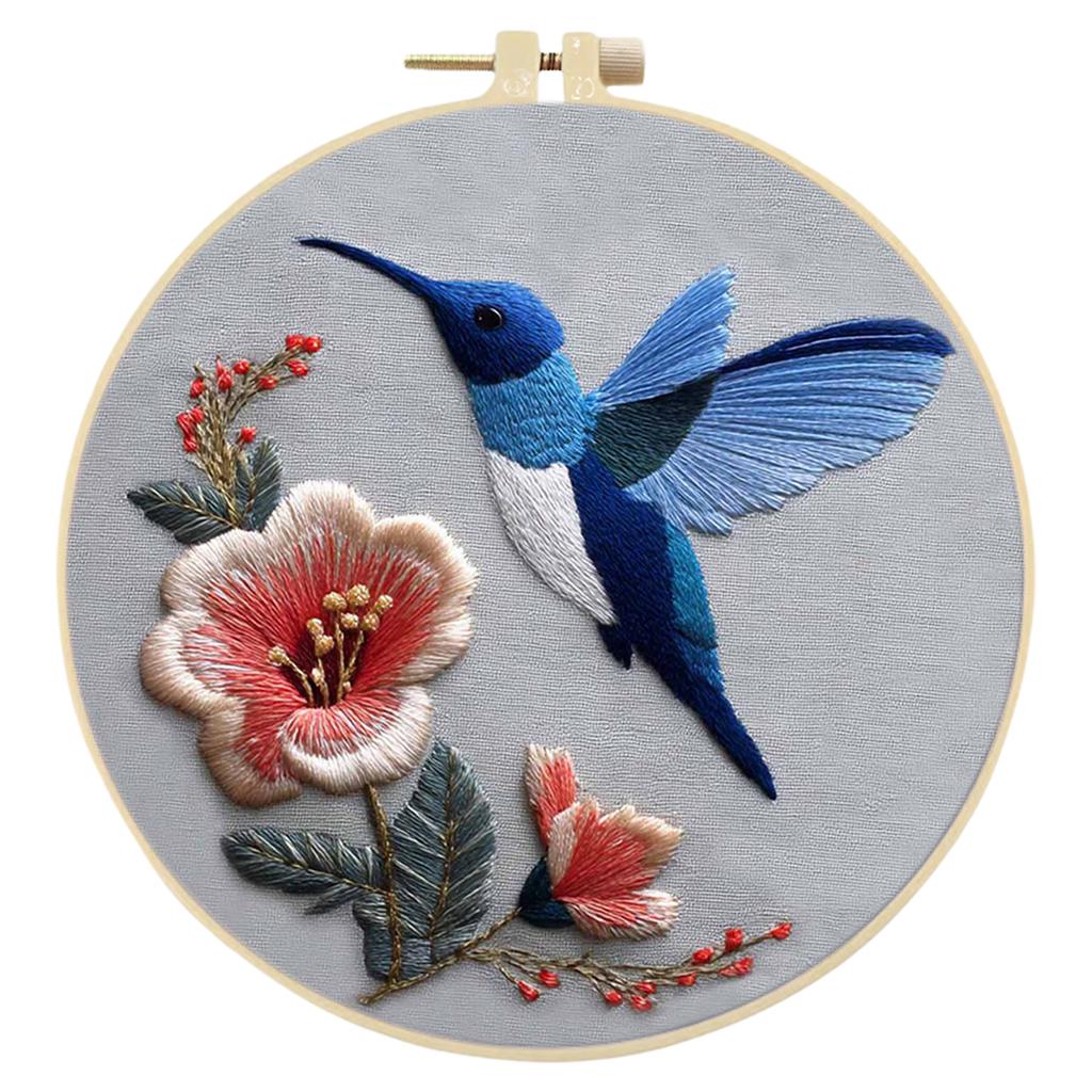 DIY Hummingbird Embroidery Set for Craft Lover Hand Stitch Printed Cross Stitch Set with Embroidery Hoop and Instructions