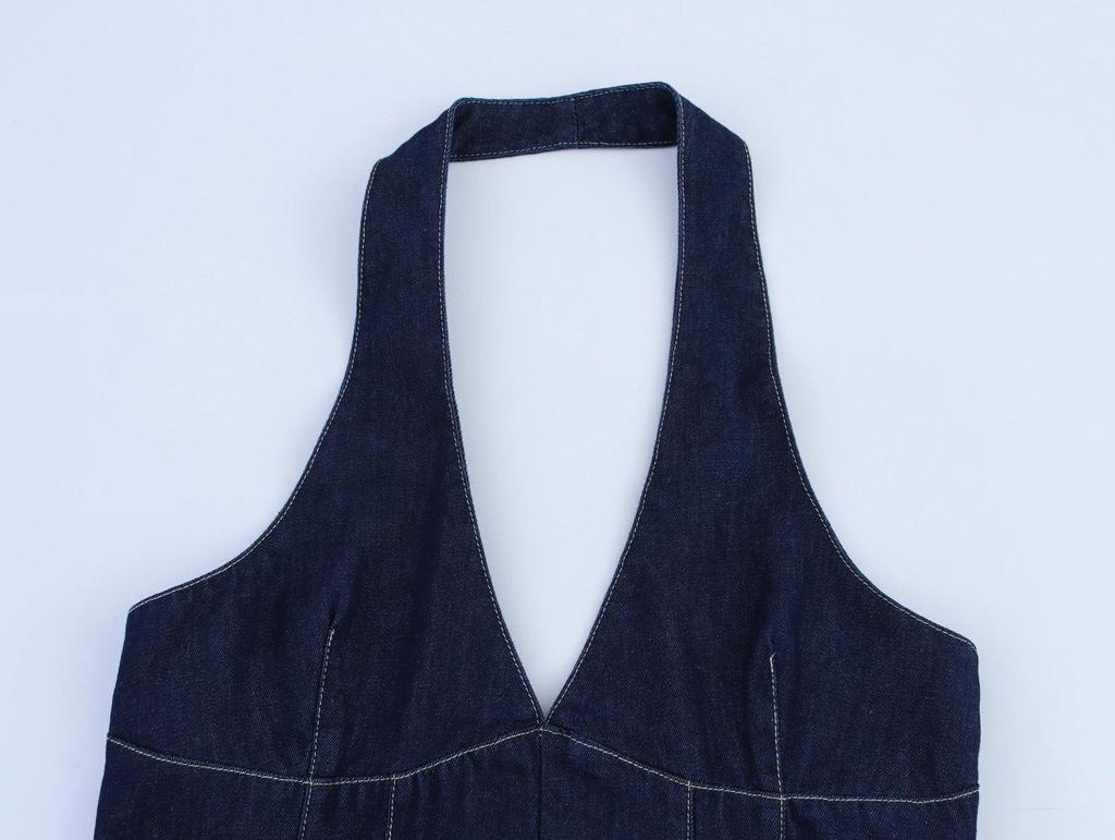 European and American Women's Slim Denim Strappy Dress