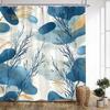 1Pc Oceanic Abstract Bath Curtain - Modern Watercolor Seascape Design With Soft Blue, White Clouds & Golden Foliage,