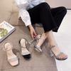 New Rhinestone Summer One-word Fashion Sandals Open-toed Sexy Transparent Belt Hate Sky High Waterproof Table High Heels
