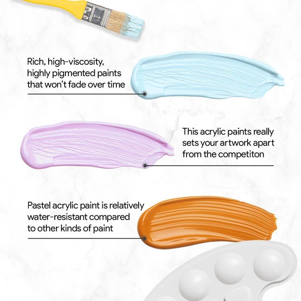 Pastel Acrylic Paint Set - 6 Beautiful Colors, 50 Ml Each - Perfect For Artists And Crafters - Multicolor