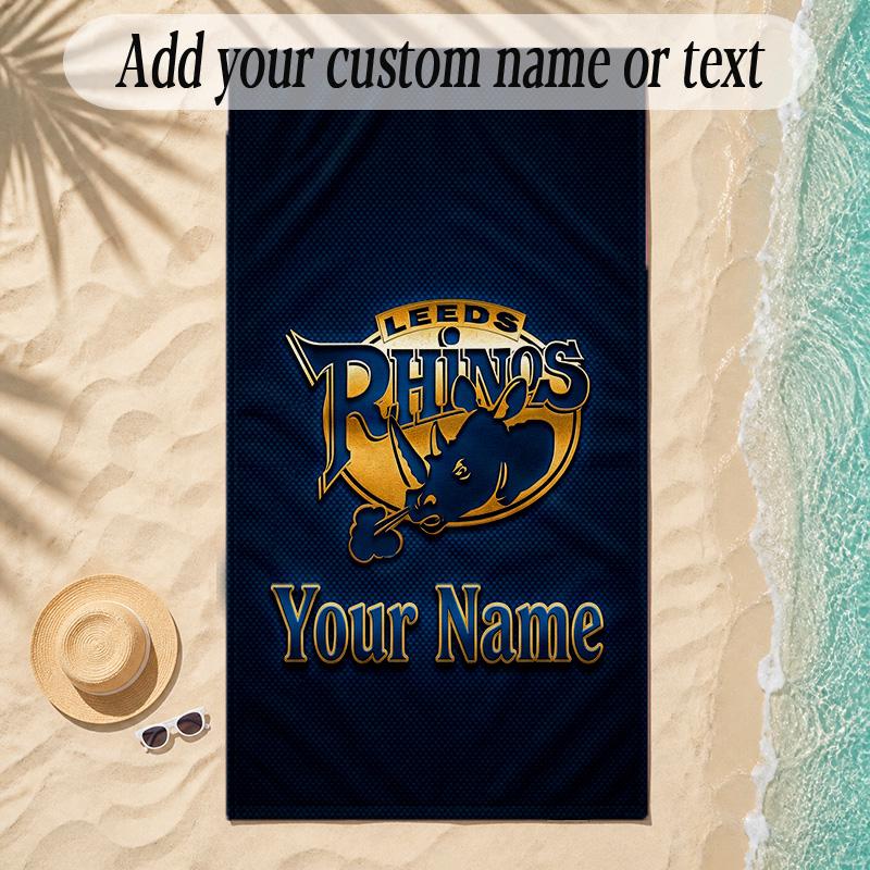Beach TowelLeeds Rhinos Custom Name Text Personalized Soft Towel for Beach Pool Indoor Home Decor Gift