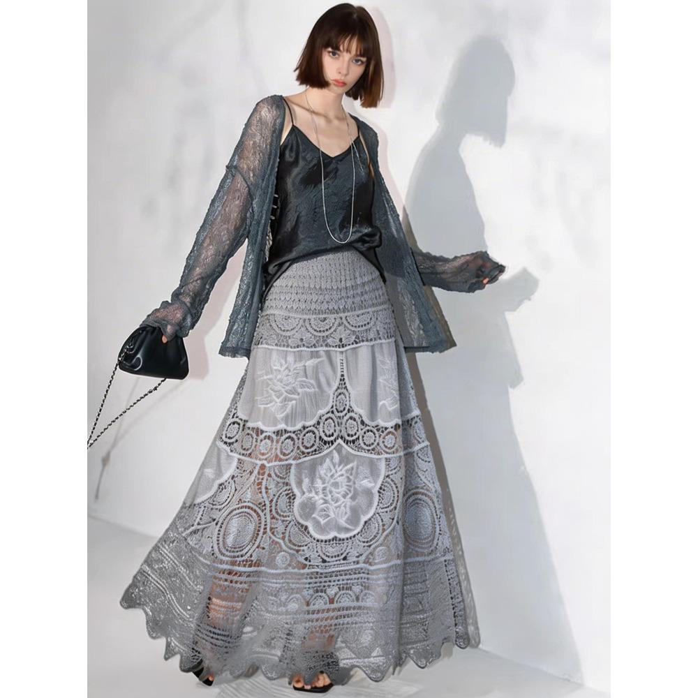 DIMANAF 2026 New Holiday Skirt Women Knitting Lace Solid Hollow Out Sexy Hollow Summer Style Loose Basic Dress