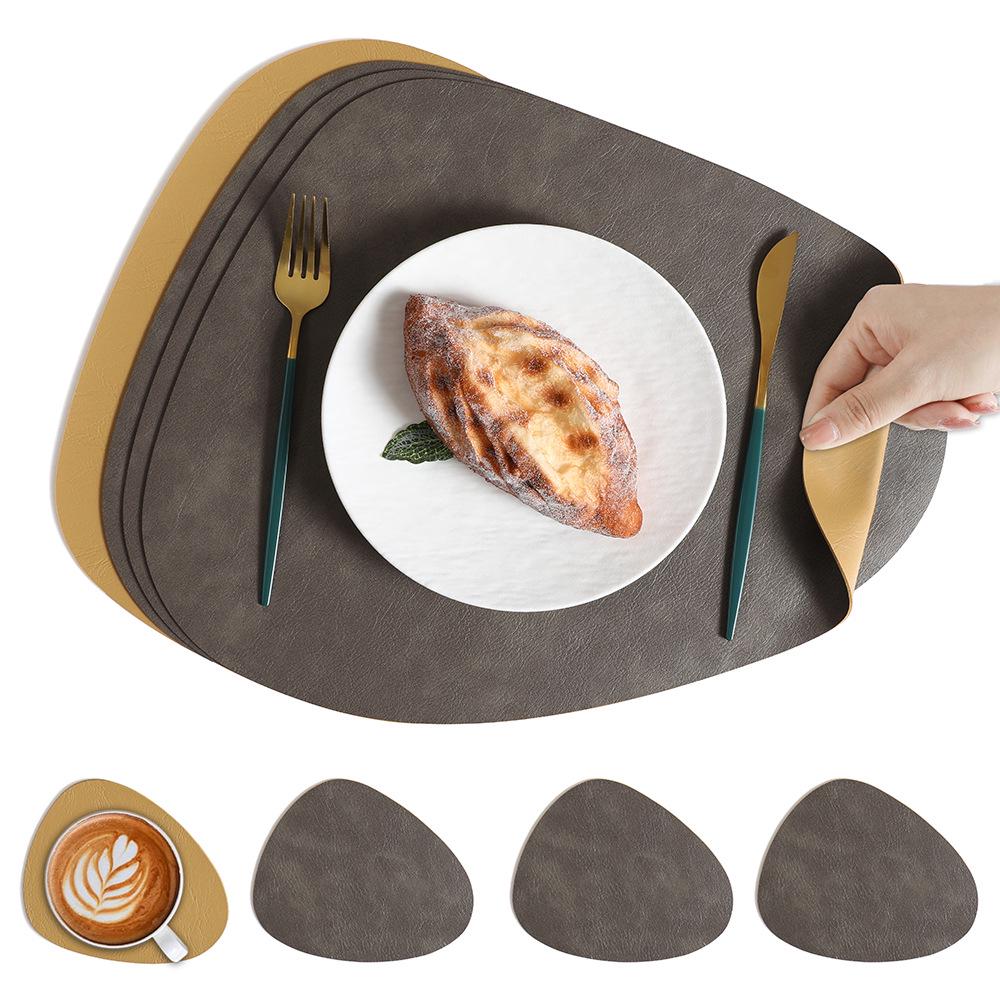 Nordic Cowhide Teardrop Leather Placemat, Double-Sided, Non-Slip PU Heat Insulation for Dining Tables
