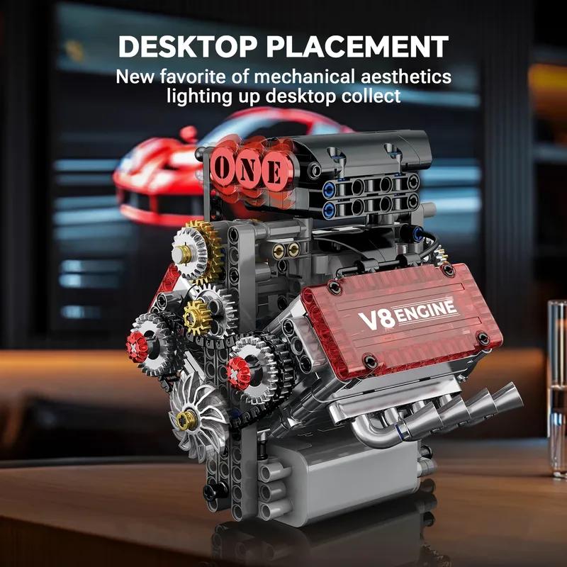 478PCS Motorized V8 Engine Building Blocks Set with L Motor AA Battery Box - DIY Simulation Model Car Parts for Kids Adults Gift