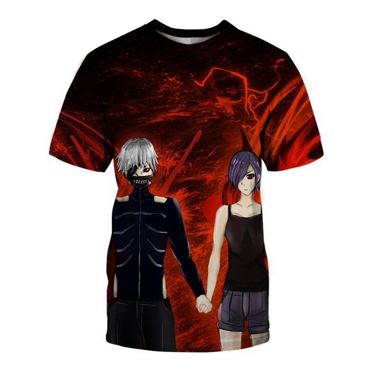 Men's Tokyo Ghost Loose Digital Printed 3D Round Neck Short Sleeved T-shirt
