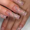 Cross-border Popular Long Water Pipes, European and American Fake Nails, Skin Tone Flash Diamonds, False Nails, Wearable Manicure, Wearable Manicure