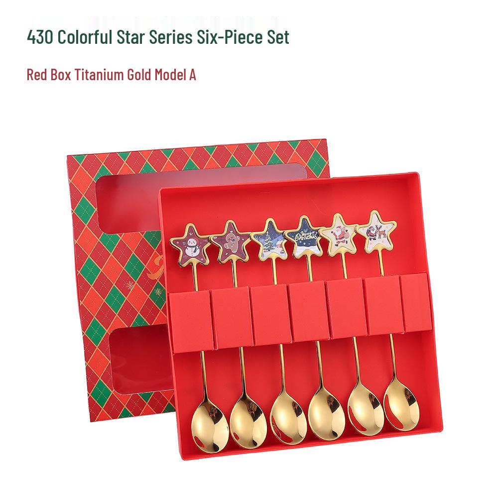 Christmas Cartoon Stainless Steel Spoon & Fork Set – Festive Cutlery with Gift Box