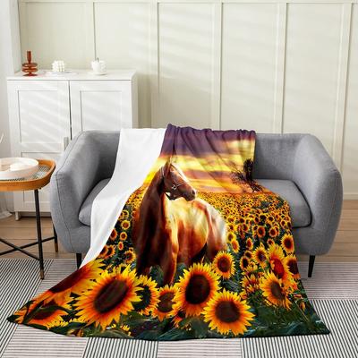 Manta de franela suave con diseño de caballo, girasol, animales de granja, mantas florales para todas las estaciones, manta de sofá de vida salvaje para niños y niños