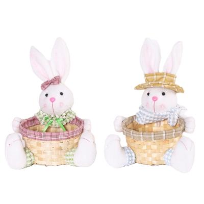 Easter Rabbit Miniatures Lovely Rabbit with Basket Miniatures for Kid Girl Home Room Office Cab Interior Accessory