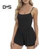 Women's Sleeveless Tennis Dress Summer Pleated Yoga Workout Mini Dresses with Built-in Shorts Spaghetti Strap Athletic Romper Short Sundress
