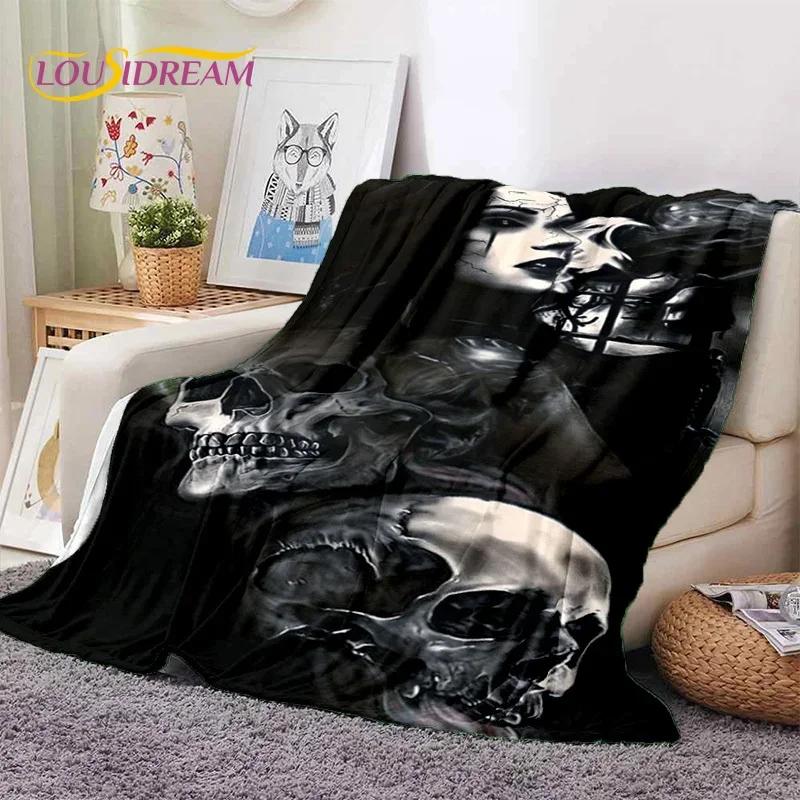 Skull Dead Girl 3D Gothic Horror Female Rose Soft Flannel Blanket,Throw Blanket Comfortable Blanket for Picnic Beds Home Bedroom