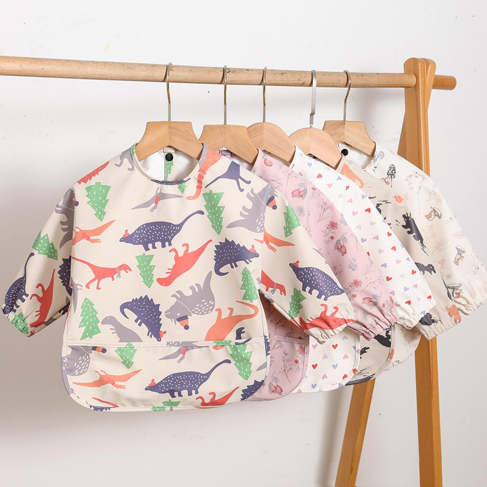 Cute Baby Bibs Toddler Waterproof Long Sleeve Apron Cartoon Animals Children Feeding Smock Bib Baby Stuff Newborn Accessories