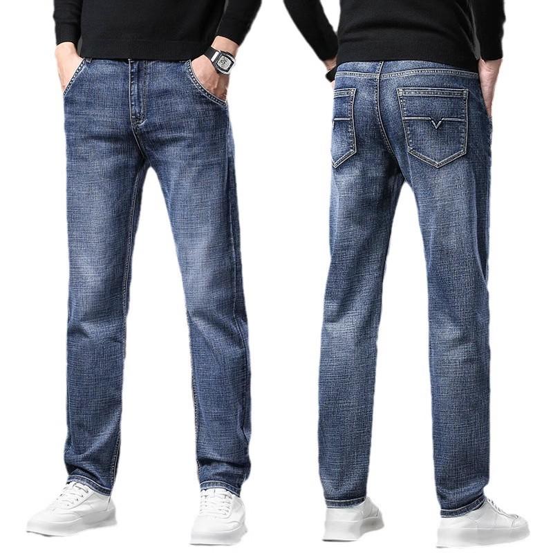 Nya Herrjeans Höst Vinter Fleecefodrade Tjocka Smala Raka Lediga Långbyxor Herr Höst Vinter