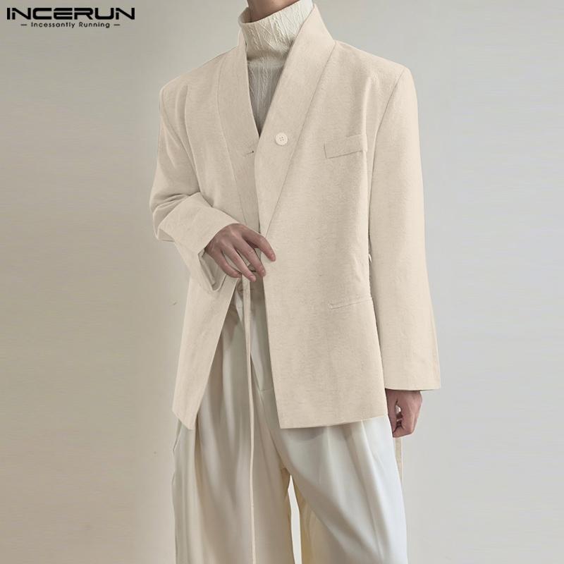 INCERUN Oversized Men Lapel Neck Long Sleeve Side Lace-up Casual Loose Thin Blazer Coats