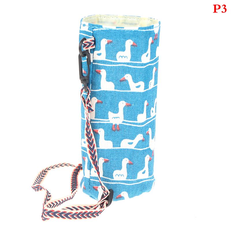 Fashion Cup Storage Bag Cotton Linen Cup Cover Canvas Water Cup Bag Portable Shoulder Bottle Cover Bag Tea Cup Holders