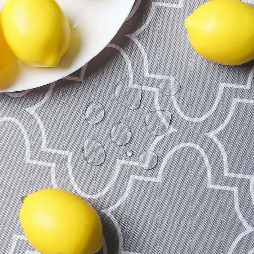 AooHome Runde Glanz-Tischdecke, Wasserabweisend, Nordischer Stil, Fleckenabweisend, Leicht zu Reinigen, Waschbar, Grau, 150 cm Durchmesser, Rund